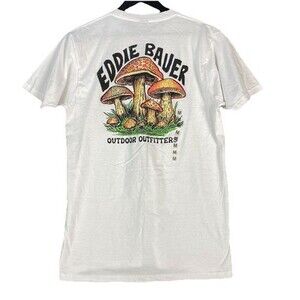 Eddie Bauer Mens White T-Shirt With Mushroom Graphic Sz Medium Outdoor